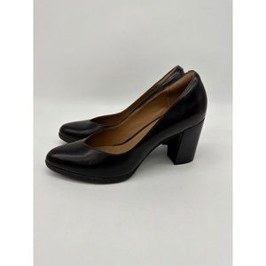 Clarks Heels Womens 8M Black Leather Blocked Slip On Comfort Casual Ladies 13285